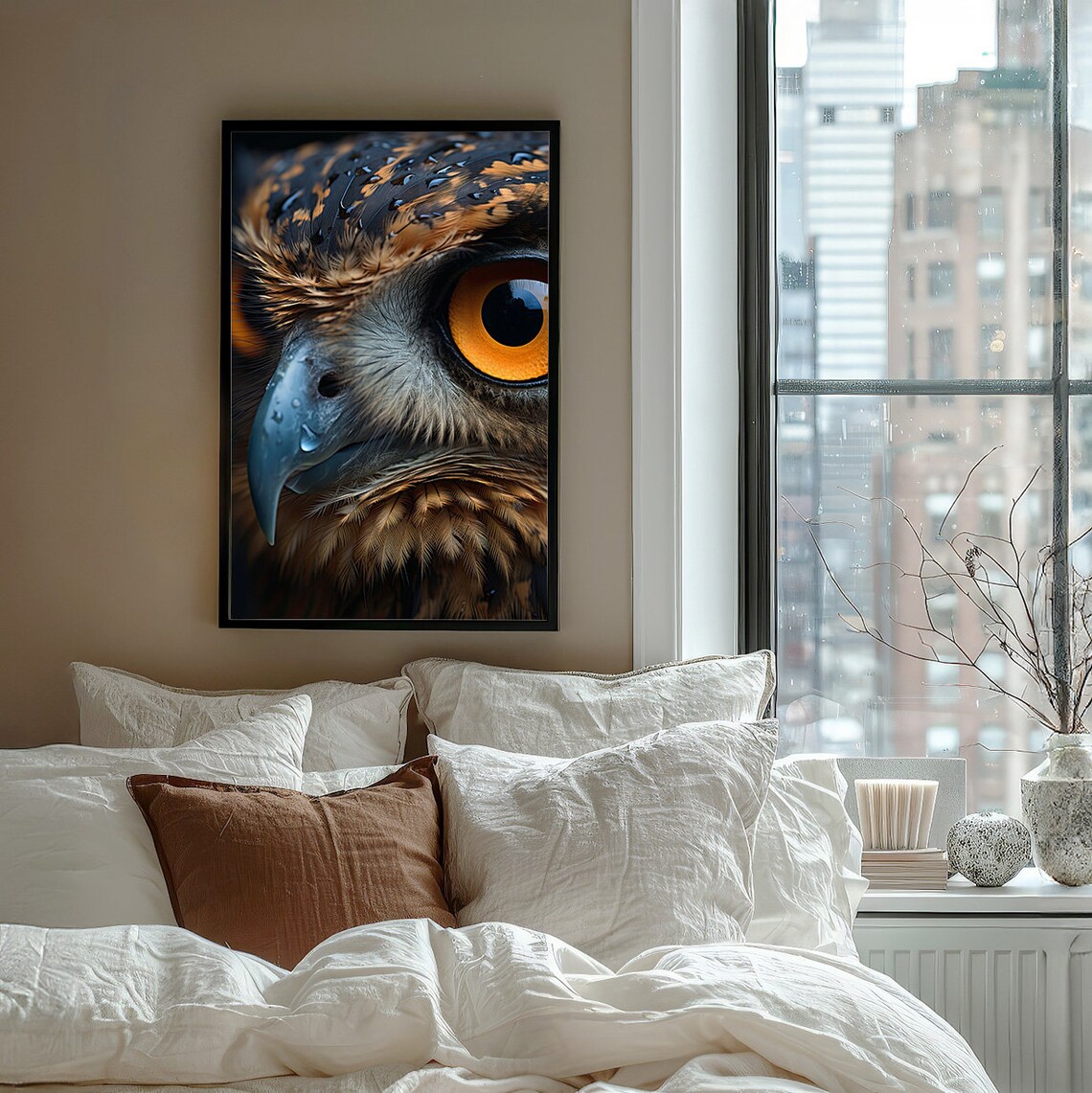 Owl Eye Extreme Close Up With a Fiery Orange Iris Detail Poster - Image 7