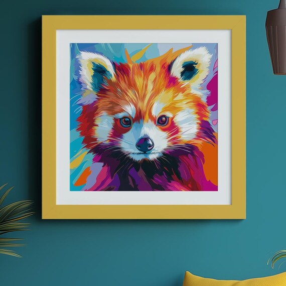 Red Panda Bold Canvas Art Vibrant Expressionist Asian Animal Painting Whimsical Cute Natureinspired Decor For Cozy Boho Or Kids Rooms