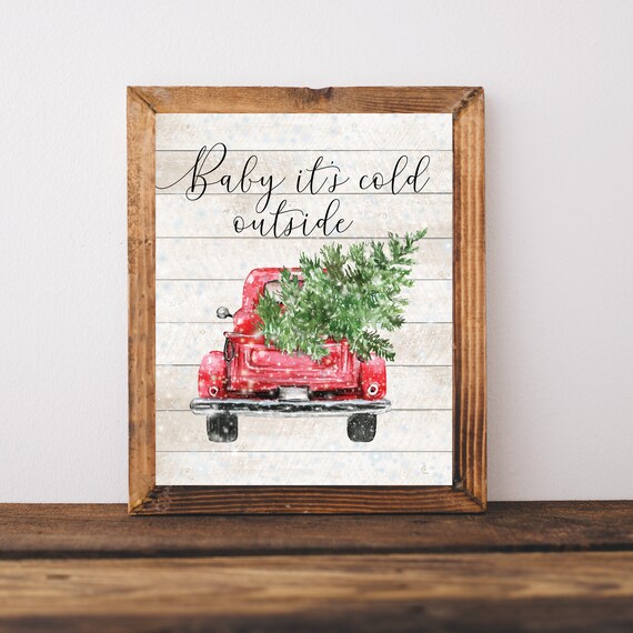 Christmas Red Truck Sign Decor, Farmhouse Poster Print
