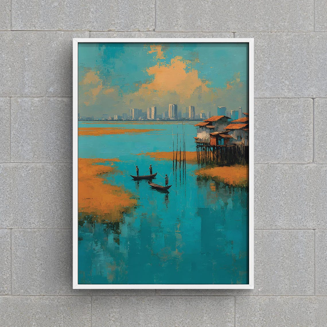 Abidjan Ivory Coast Lagoon Stilt Houses City Skyline Painting Poster