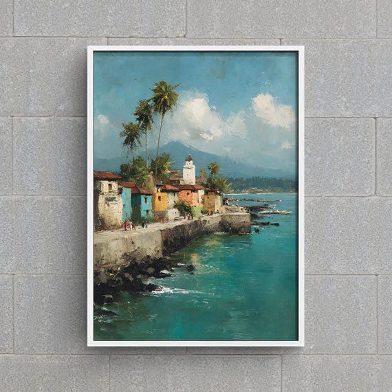 Moroni Comoros Wall Art Old Friday Mosque Harbor Print Comorian Island Oil Painting Ocean Landscape East Africa Travel Poster