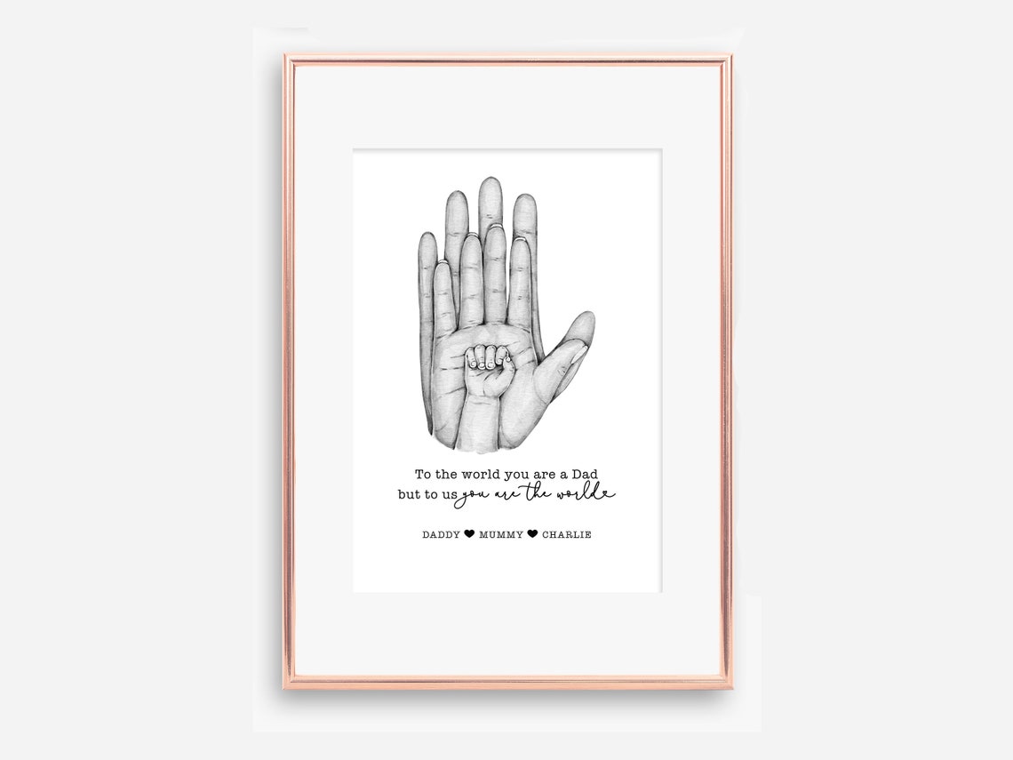 To the World You Are a Dad Pencil Hand Sketch Keepsake Art Poster