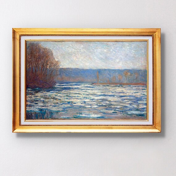 Claude Monet Winter River with Breaking Ice Impressionist Landscape Scene Poster
