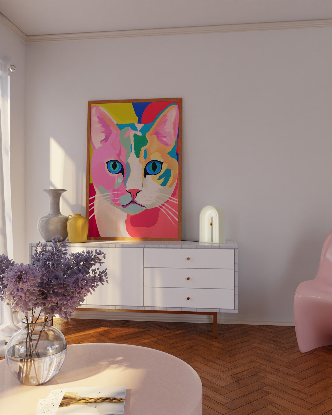 Colorful Pop Art Cat Face Close Up Vibrant Feline Art Poster - Image 4