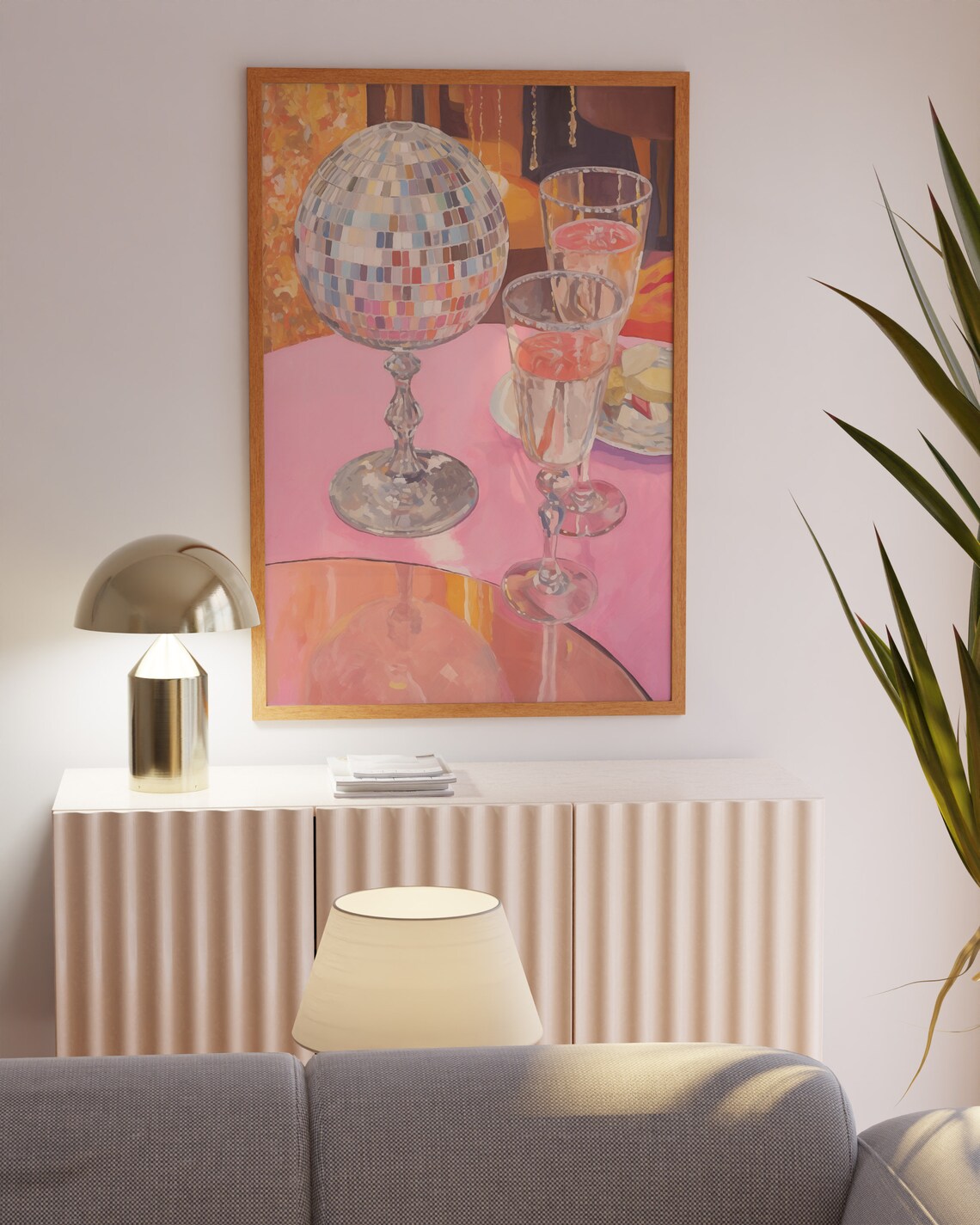 Disco Ball And Champagne Toast Pink Party Bar Celebration Poster - Image 4