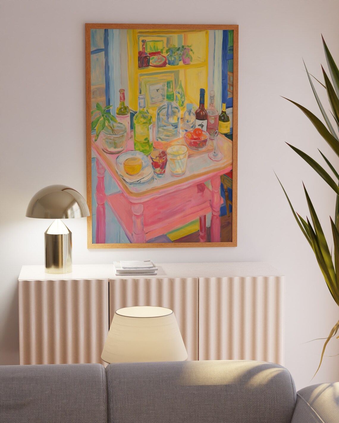 Colorful Bar Cart Still Life with Bottles and Cocktails Poster - Image 3