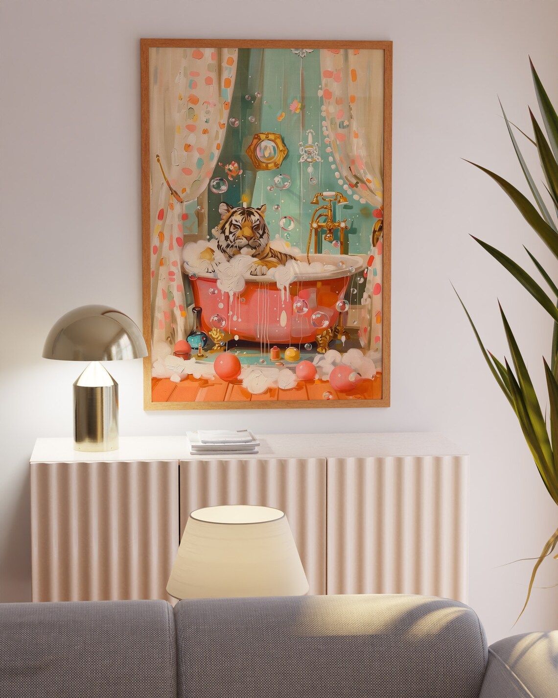 Tiger In The Bath Maximalist Bathroom Art Print