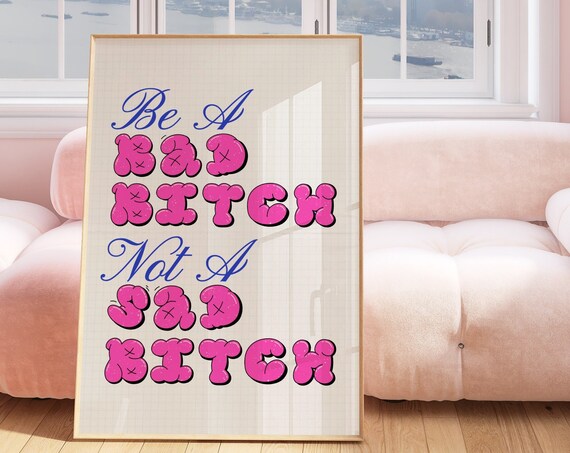 Hot Girl Print Funky Font Pink Wall Art Bad Bitch Inspirational Poster Main Character Boss Babe Energy Xl