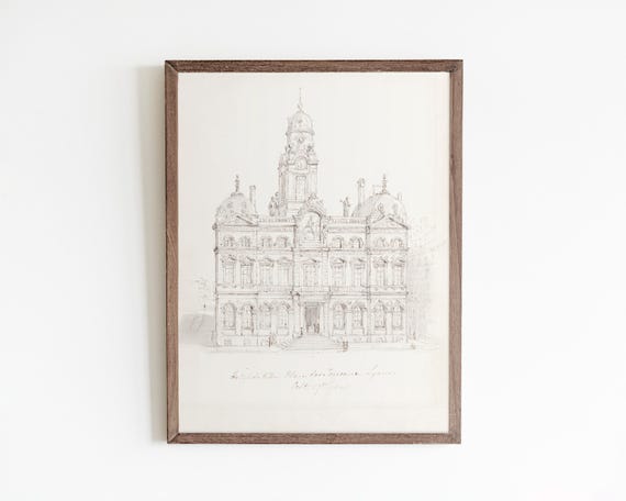 Antique Architecture Sketch Vintage Building Illustration Historic Drawing Art Print For Instant Wall Decor