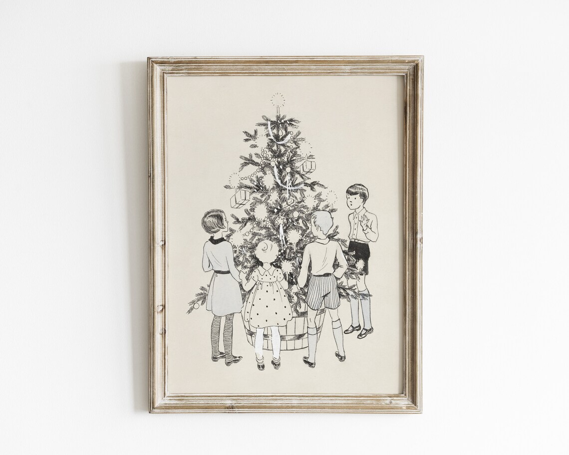 Vintage Christmas Tree Art Print, Retro Holiday