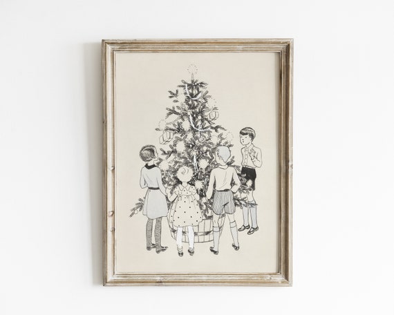 Vintage Christmas Tree Art Print, Retro Holiday