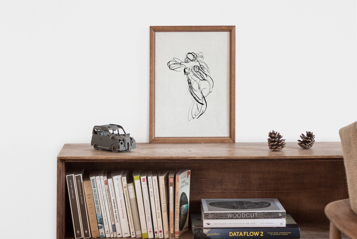 Woman Figure Sketch, Vintage Line Art Poster Print - Image 2