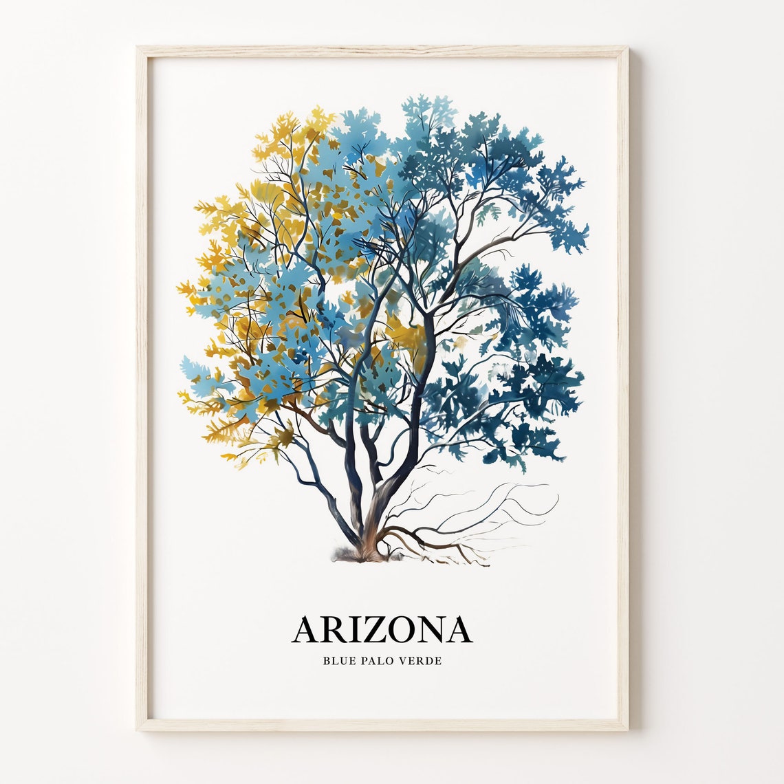 Arizona Blue Palo Verde State Tree Desert Bloom Watercolor Art Poster
