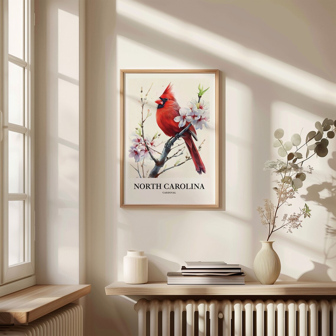 North Carolina State Bird Flower Art Print - Image 3