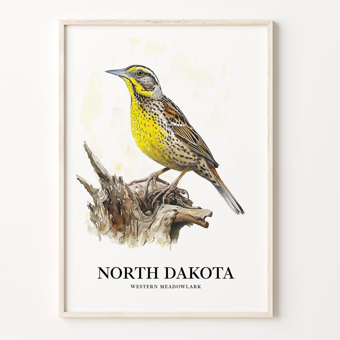 North Dakota Western Meadowlark Watercolor Bird Illustration Poster