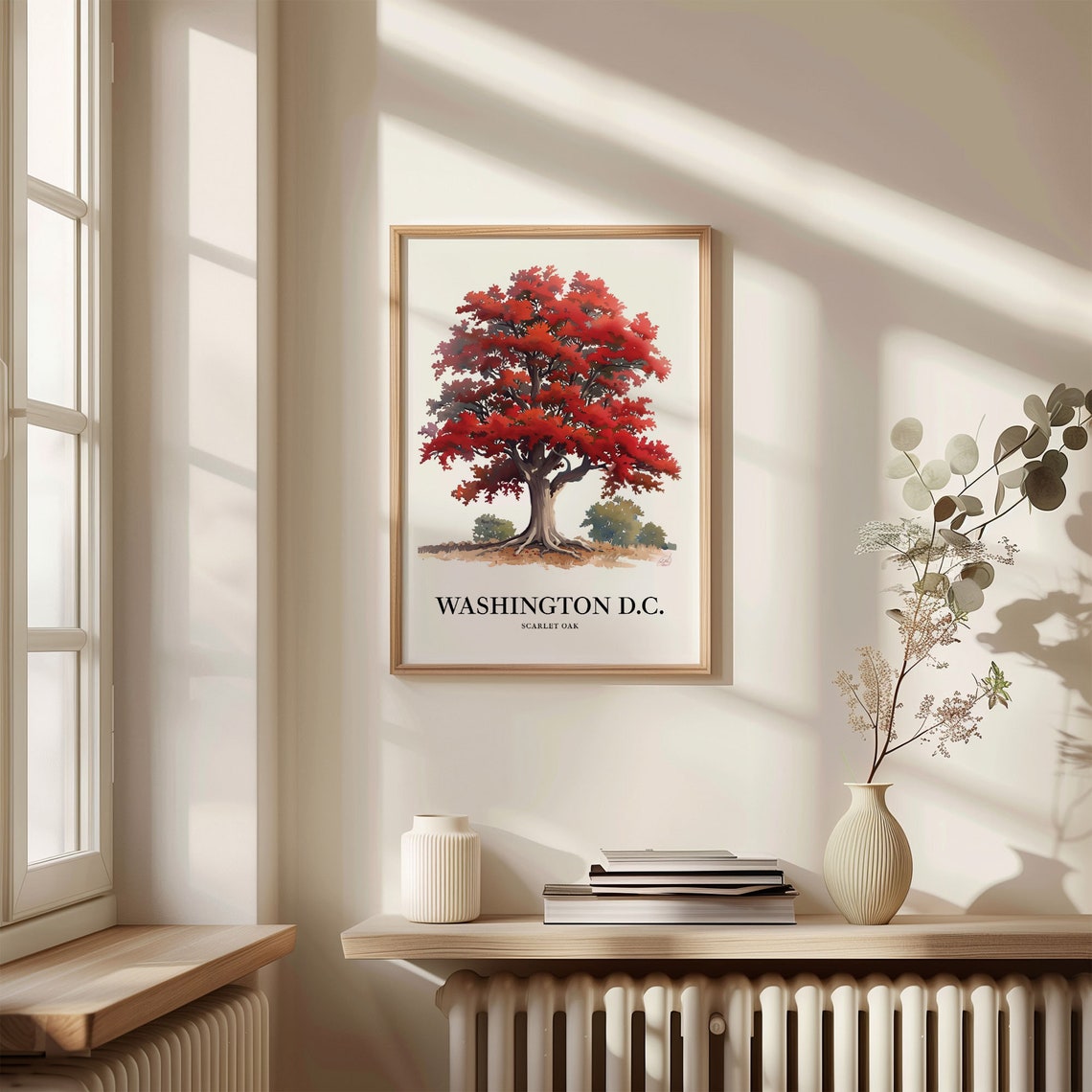 Blazing Washington DC Scarlet Oak Autumn Watercolor Tree Poster - Image 3