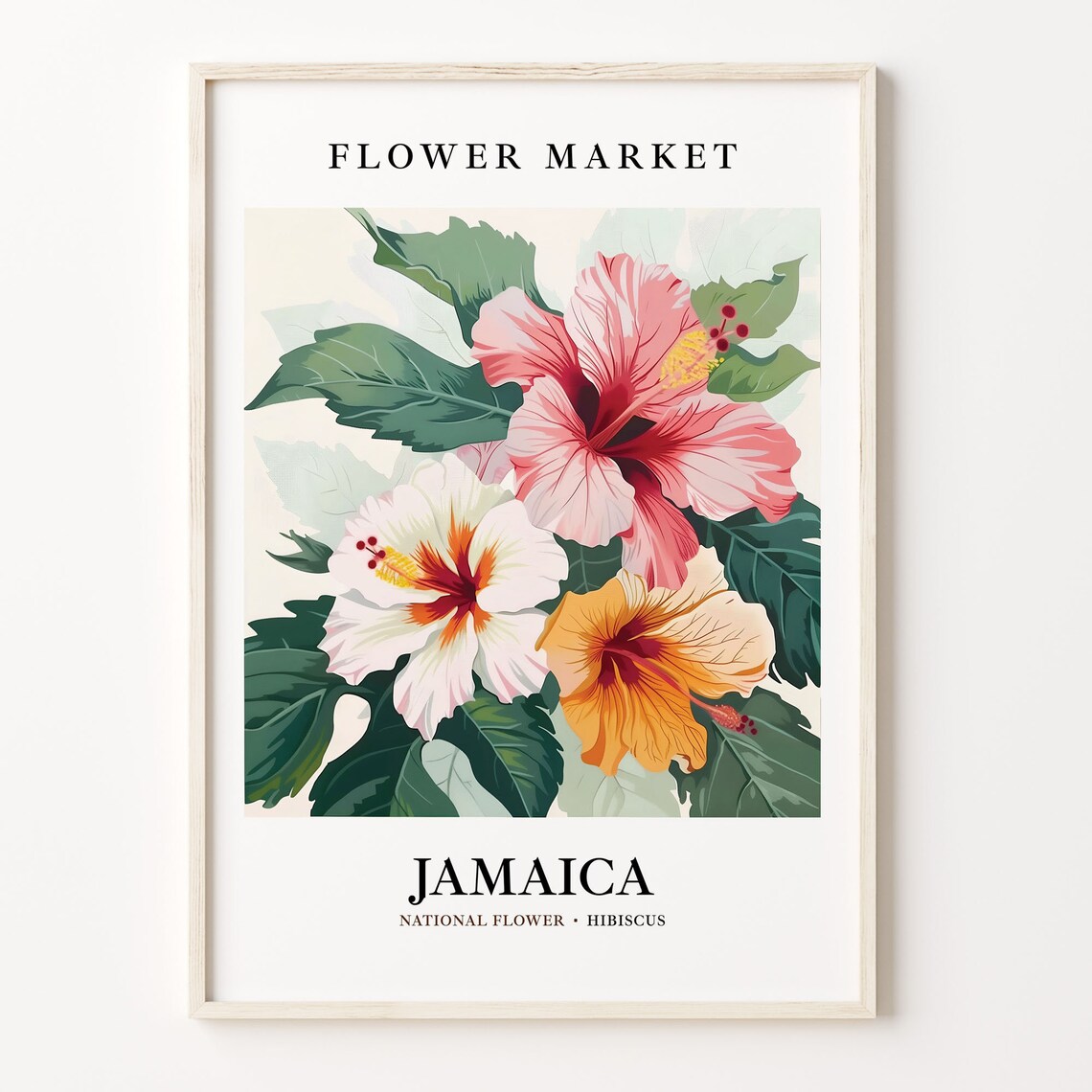 Jamaica Hibiscus National Flower Market Botanical Bloom Art Poster