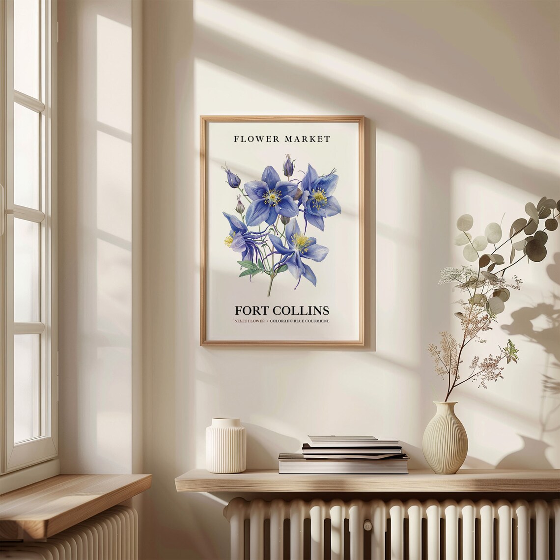 Fort Collins Colorado Blue Columbine Flower Market Art Poster - Image 3