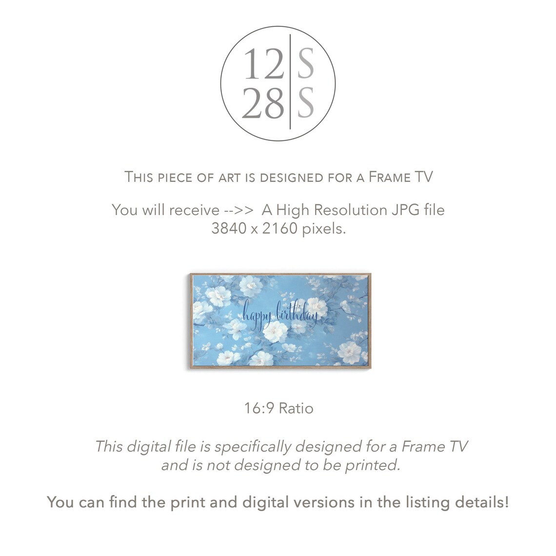 Happy Birthday Blue Chinoiserie Pattern Art Print - Image 2