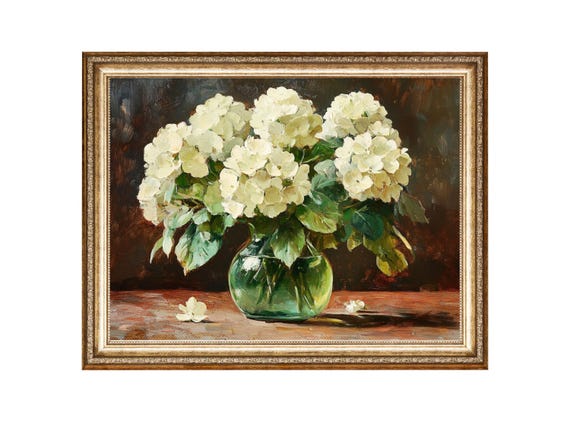 Hydrangea Vintage Floral, Cottagecore Mid-Century Art Print
