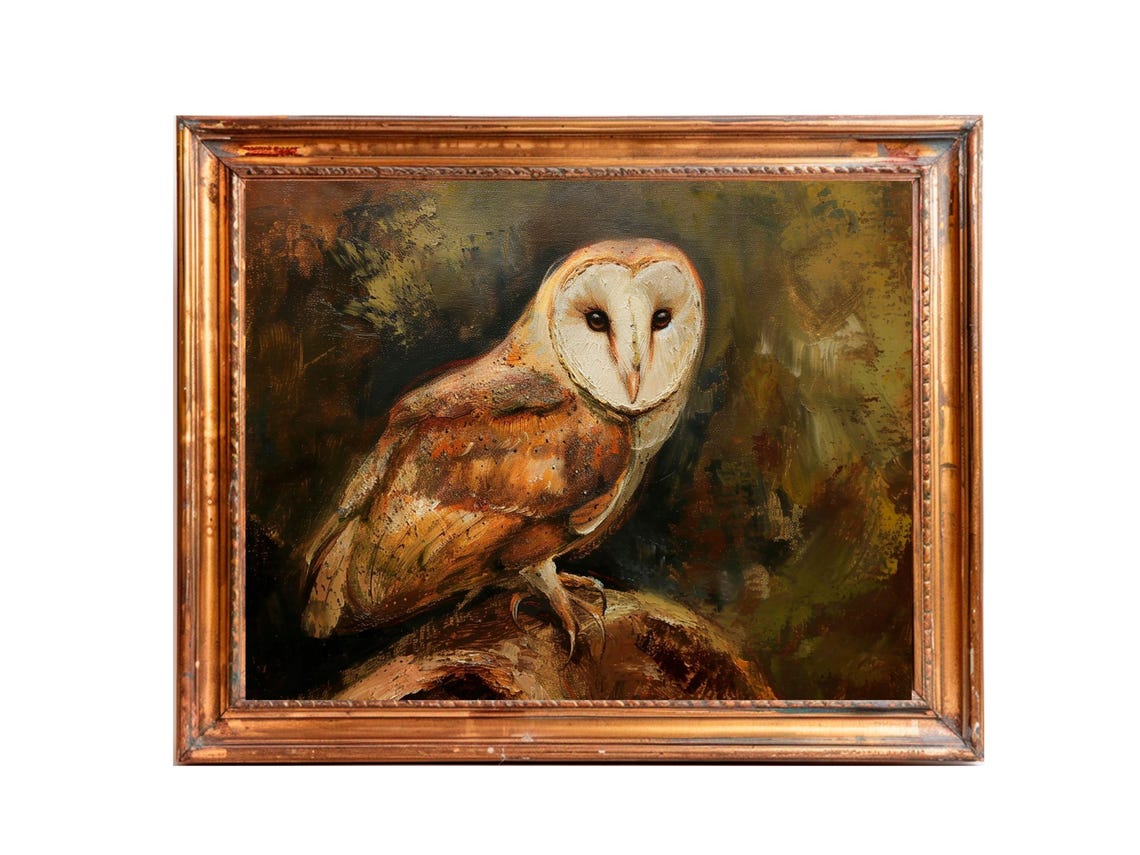 Owl Wildlife Art Moody Bird Wall Art Vintage Prints Wall Art Horizontal Art - Image 3