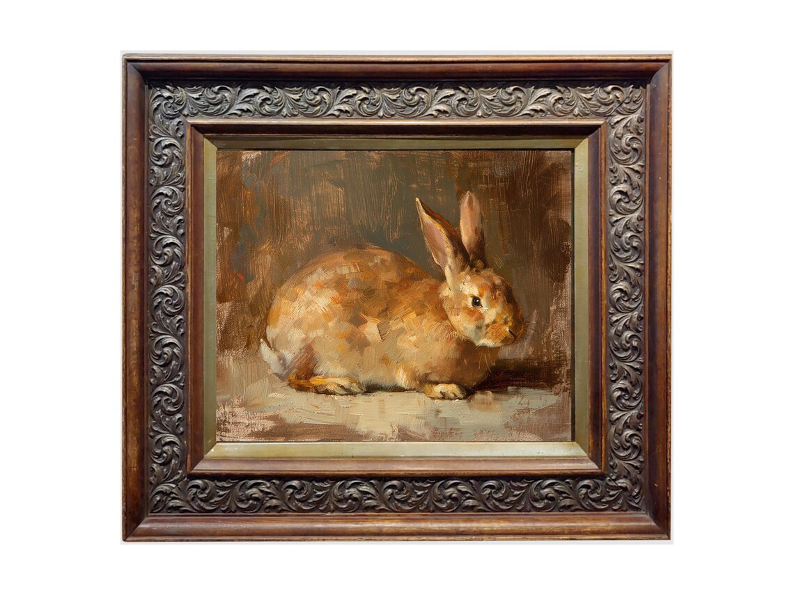 Resting Brown Bunny Rabbit Portrait Vintage Oil Painting Poster - Image 2