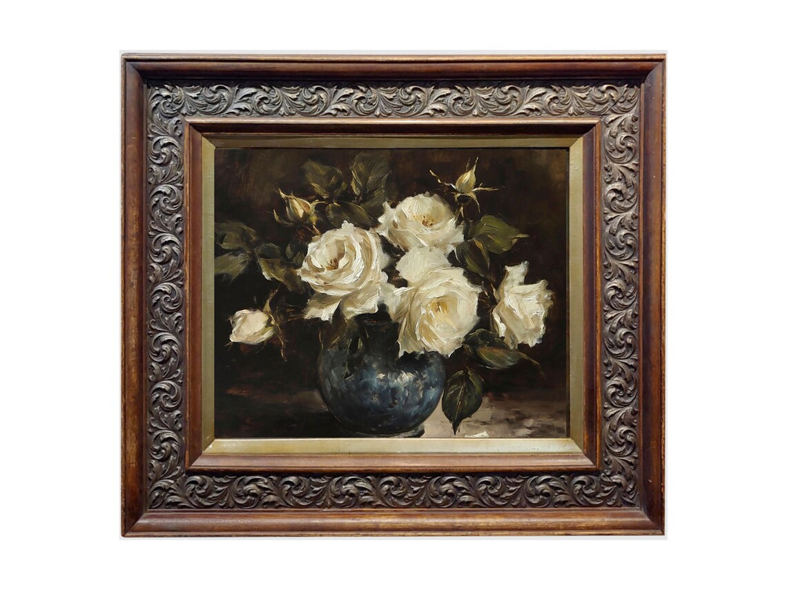 Dark Floral Roses Painting, Vintage Wall Art - Image 2