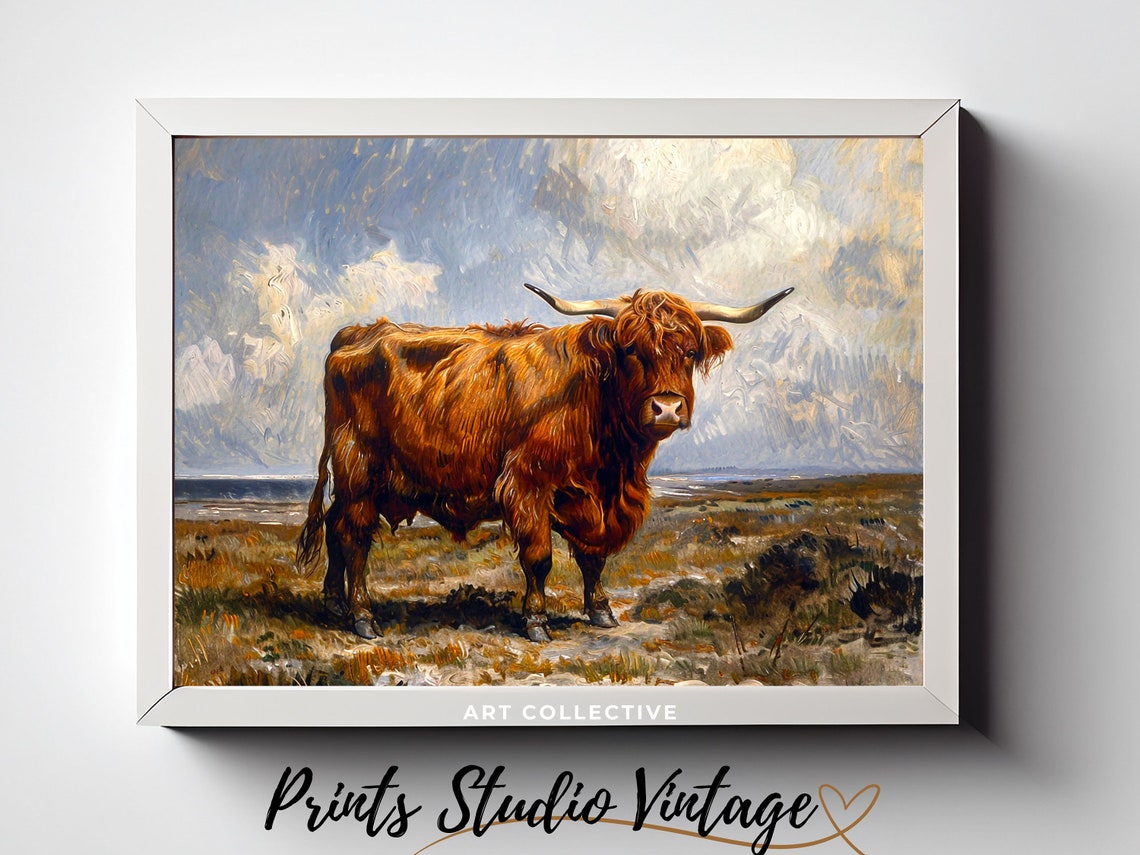 Highland Cow Scottish Landscape Highland Cow Art Country Wall Art Highland Cow Print Vintage Landscape Farmhouse Decor - Image 2
