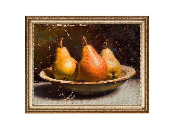 Pears Fruit Still Life Kitchen Dekor Oil Painting Vintage Style Prints Cottage Core Art Art Downloads
