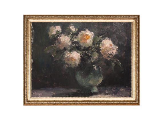 Flowers In Vase Moody Floral Print Dark Floral Oil Painting Cottage Core Art Best Gifts Vintage Painting Art Prints