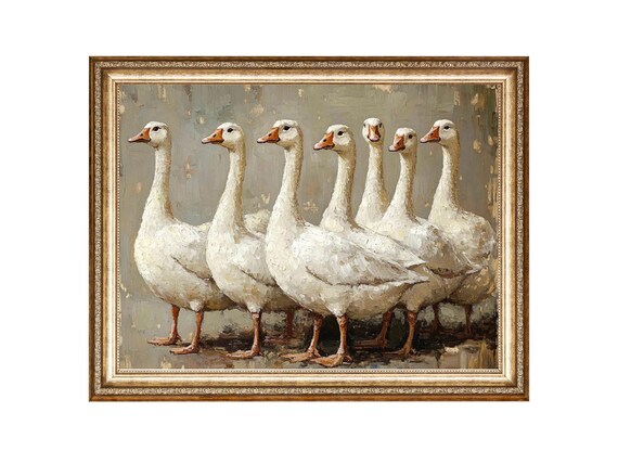 White Goose Painting, Vintage Farmhouse Art Print