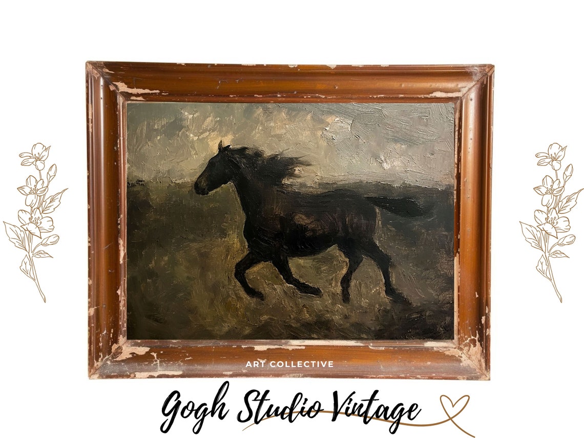Print Running Horse Antique Painting Wild Horse Wall Art Vintage Oil Painting Wall Art Print - Image 3