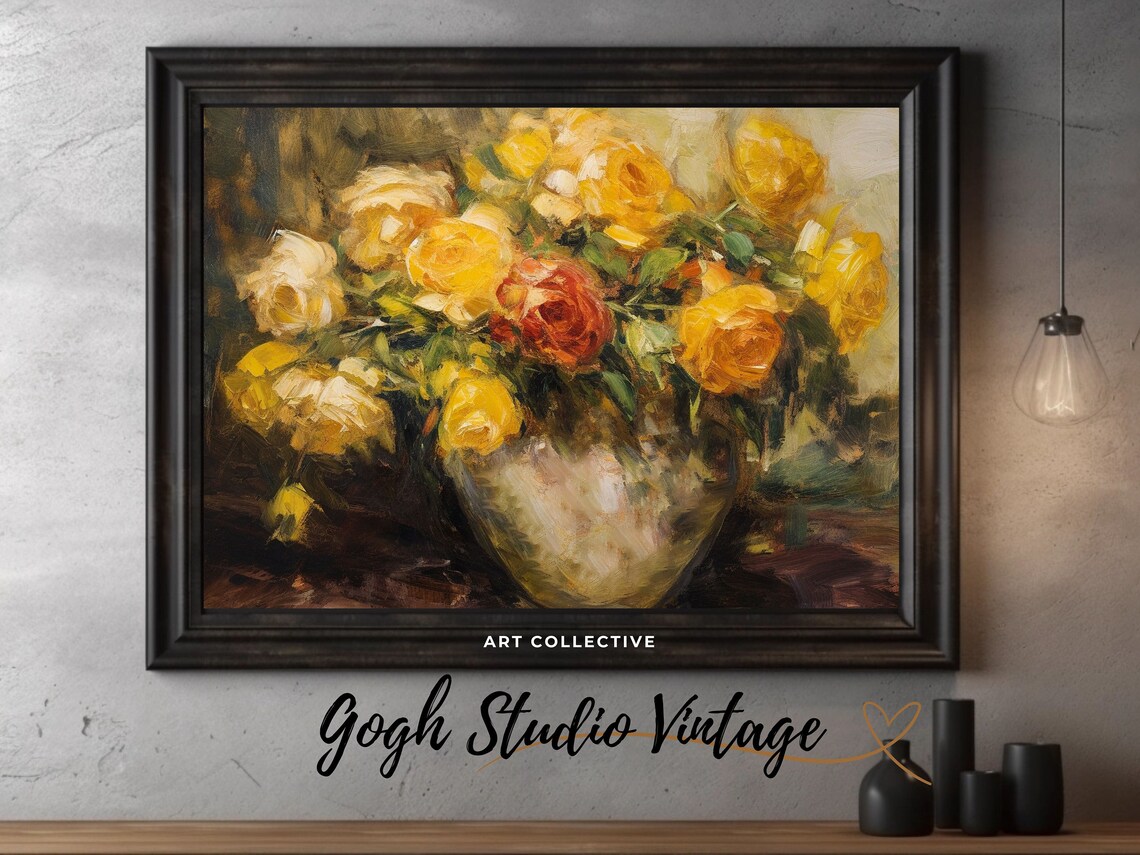 Yellow Roses Vintage Floral Still Life Art Print - Image 3