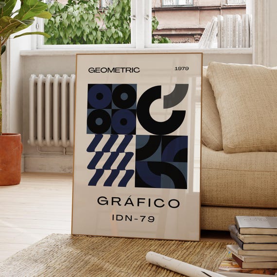 Geometric Abstract Wall Art Blue And Black Grafico Modern Decor Prints Artistic Home Decoration Contemporary Gifts