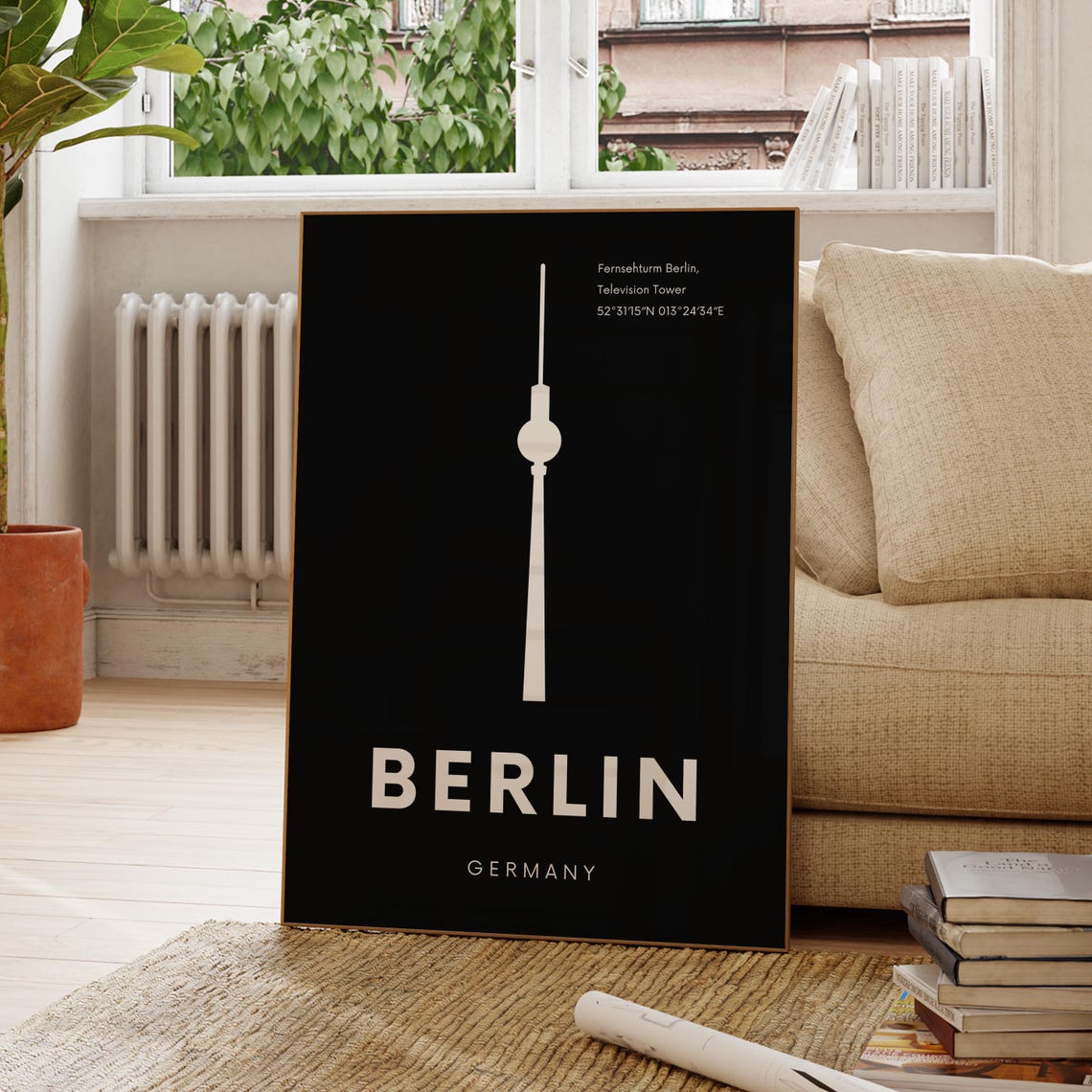 Berlin Germany Television Tower Silhouette Minimal Black Art Poster