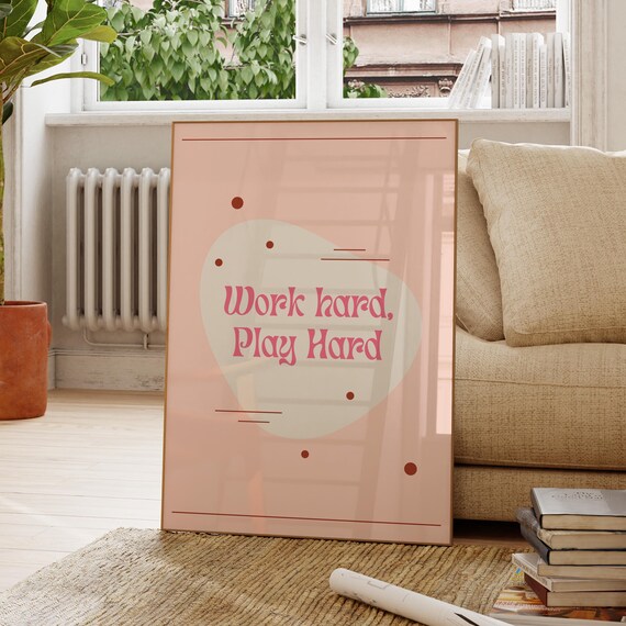 Work Hard Play Quote Art Motivational Wall Decor Inspirational Poster Modern Office Positive Quotes