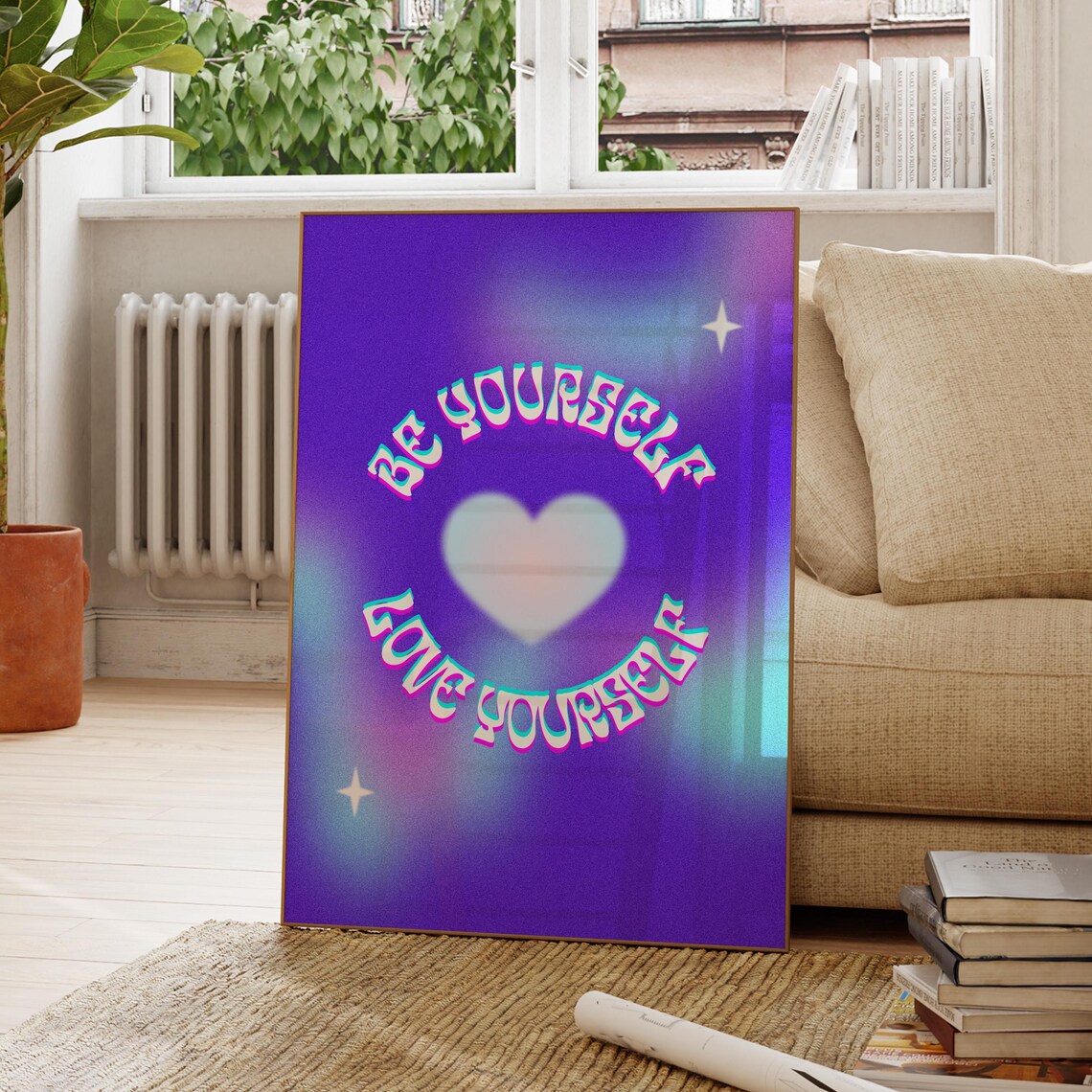 Be Yourself Love Yourself Purple Gradient Rainbow Letters Heart Art Poster