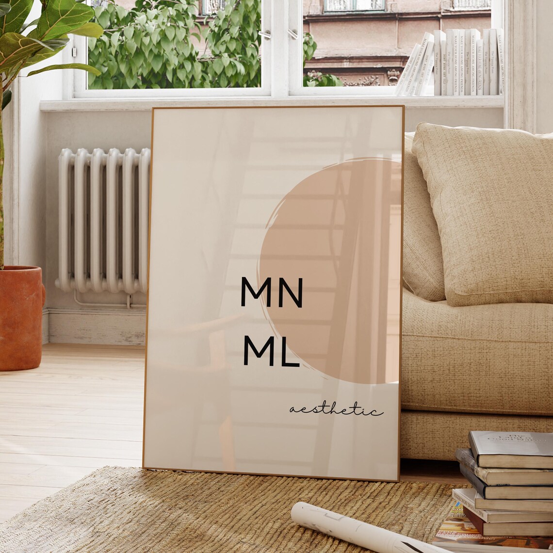 Minimalist MN ML Aesthetic Typography Blush Circle Art Poster