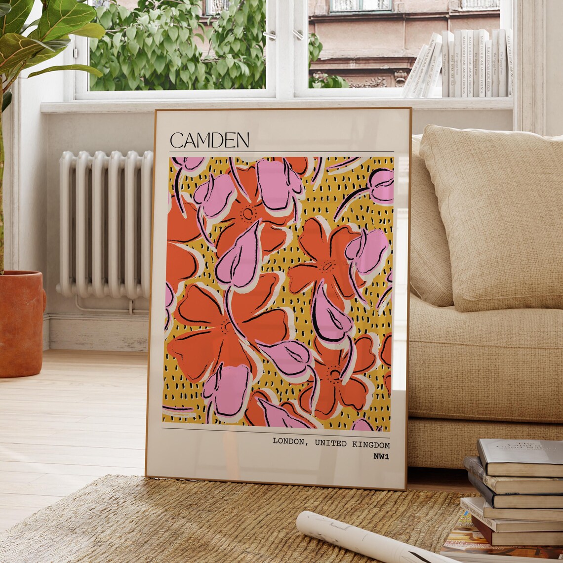 Camden London Borough Retro Floral City Travel NW1 London Poster
