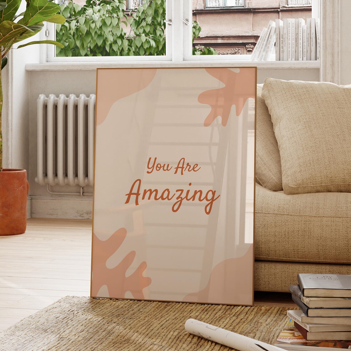 You Are Amazing Script Quote Terracotta Minimalist Self Love Office Decor Poster