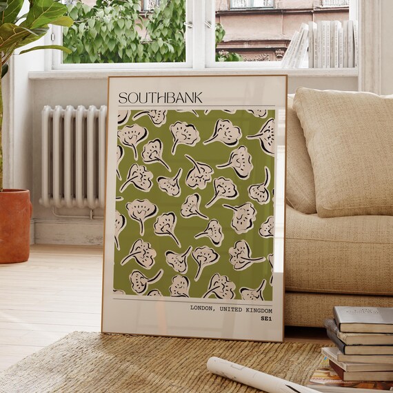 Southbank London Green Botanical Travel Poster United Kingdom SE1