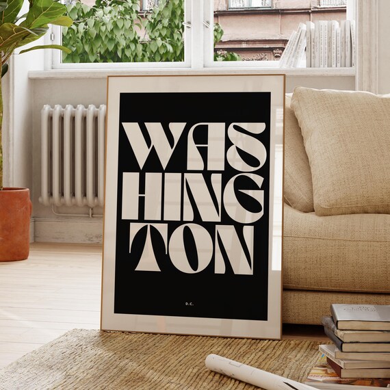 Washington DC Monochrome Typography Poster Capital Travel Art