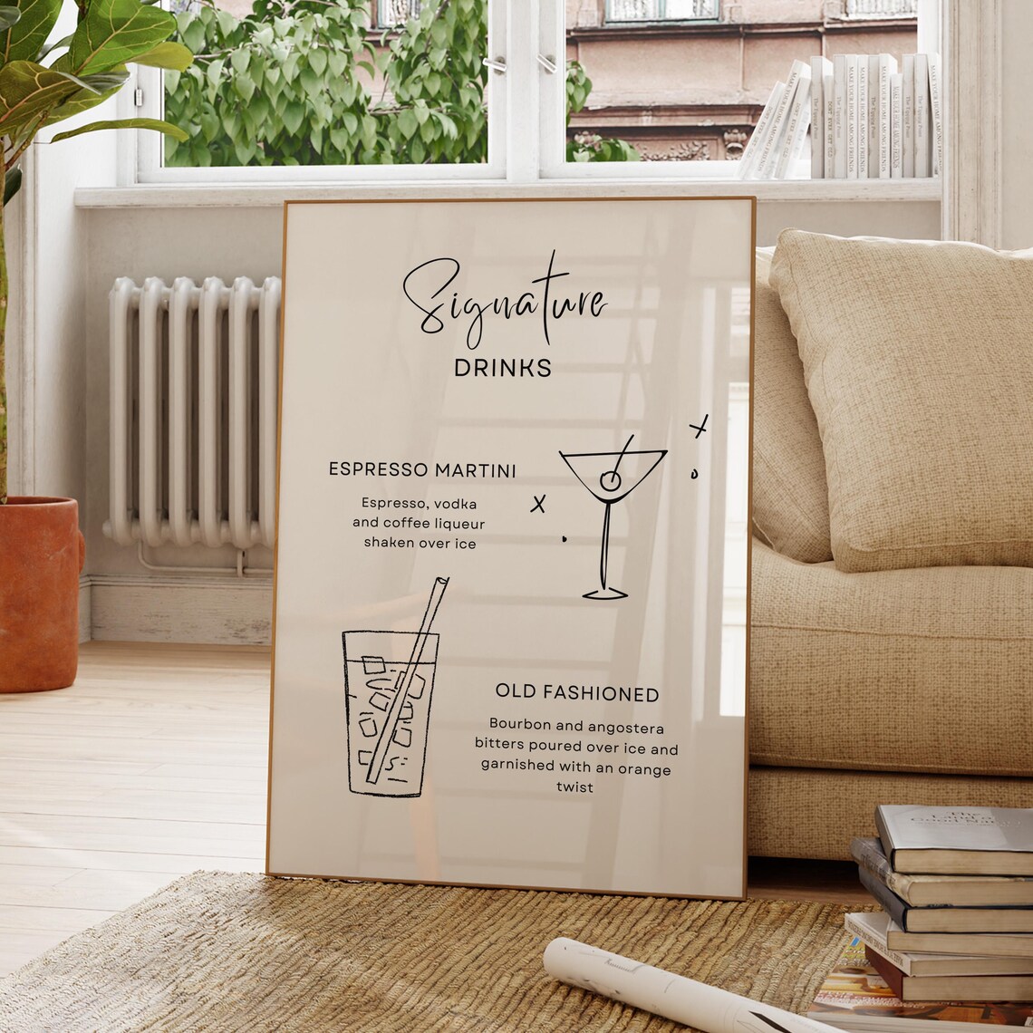 Signature Drinks Espresso Martini Old Fashioned Bar Sign Wall Art