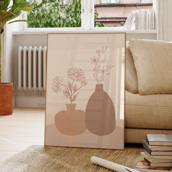 Flower Pots Minimal Beige Wall Art Abstract Neutral Poster Simple Bedroom Decor Scandinavian Style Print Colorful Modern