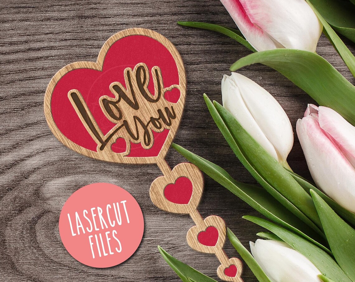 Love You Red Wooden Heart Plant Stake Valentines Day Decor Poster