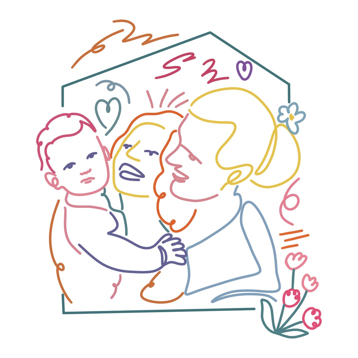 Colorful Couple One Line Drawing Rainbow Line Art Modern Romantic Portrait Poster - Image 2