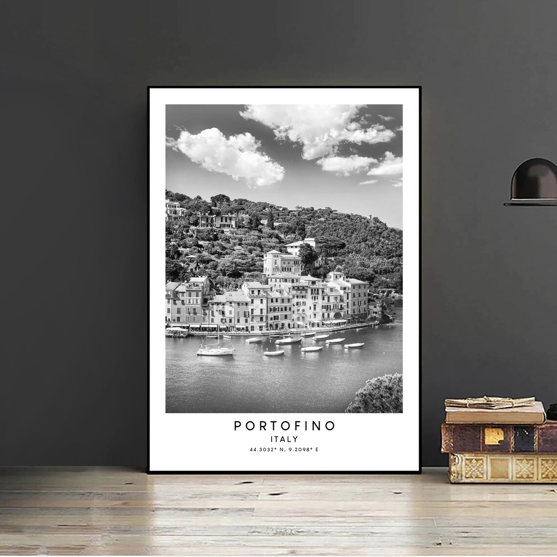 Portofino Italy Black and White Travel Poster - Image 2