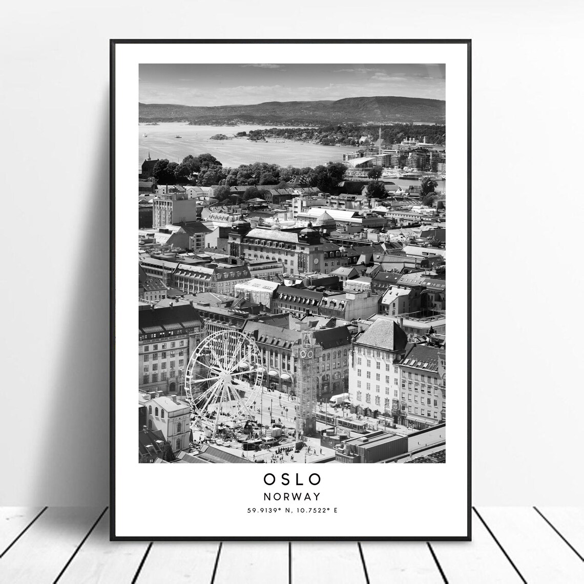 Oslo Travel Poster, Black and White City Print