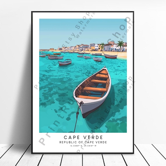 Cape Verde Fishing Boats Turquoise Lagoon Tropical Island Poster