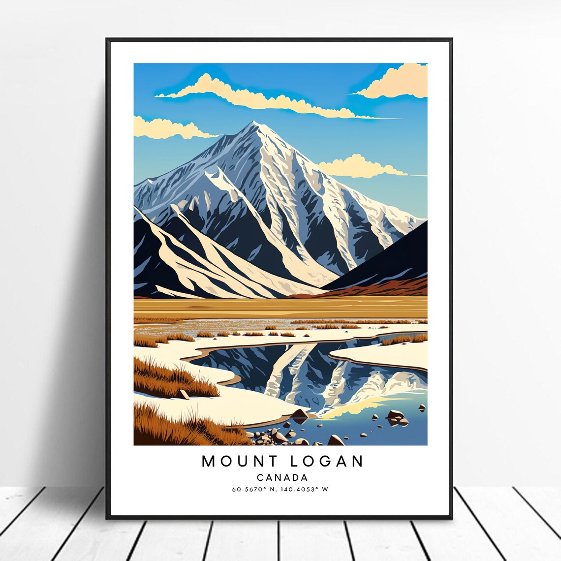 Mount Logan Travel Poster, Abstract Minimalist Art